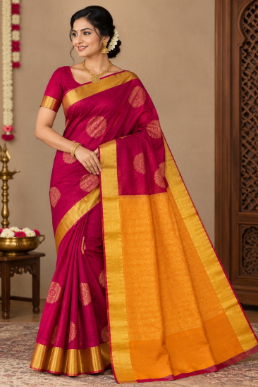 ROYAL RANI PINK & GOLDEN ZARI SILK COTTON SAREE | ELEGANTt TRADITIONAL  WEAVE