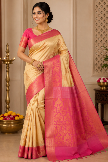 ROYAL PINK & GOLDEN SOFT SILK SAREE – TRADITIONAL ELEGANCE WITH A MODERN GLOW
