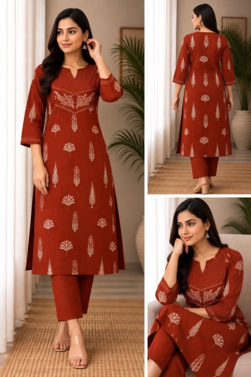 RUSTIC ORANGE TERRACOTTA BLOOM KURTA SET